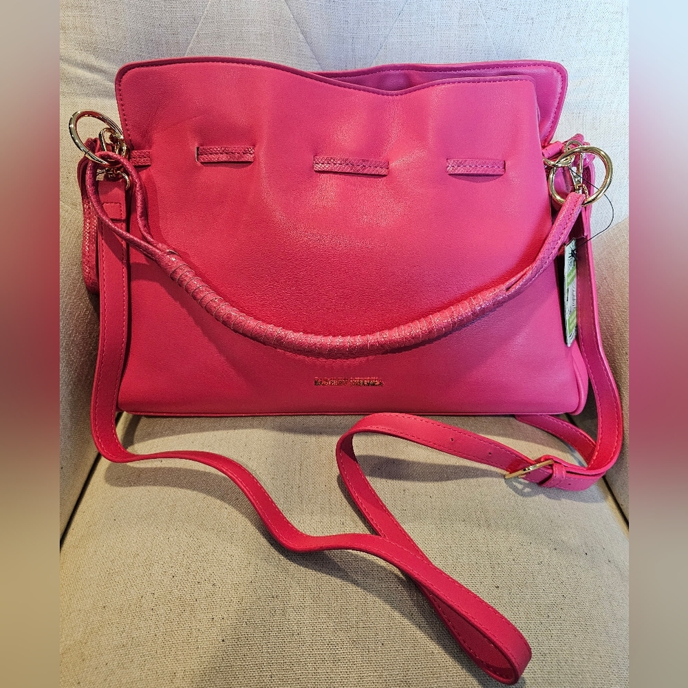 Badgley Mischka Vegan Leather Hot Pink Snake Print Handle Crossbody or Shoulder